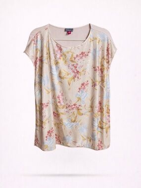 Vince Camuto Sequin Floral Top 1X Peach Bellini Sparkle Dressy Blouse